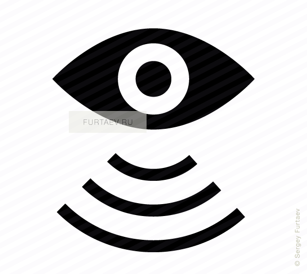 Vector icon of eye with wireless signal