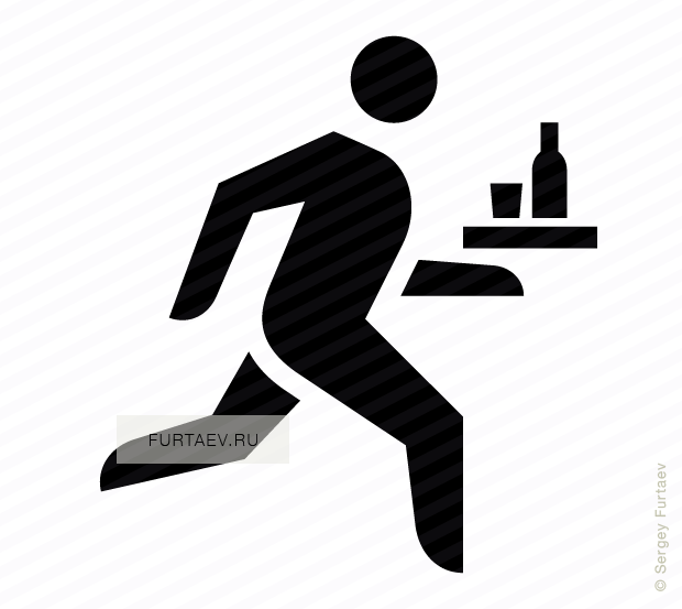 Vector icon of running man with bottle and glass on platter in his hand