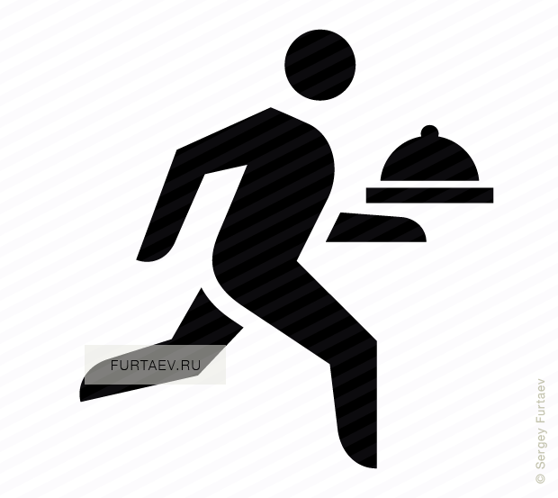 Vector icon of running man with serving platter with cloche in his hand