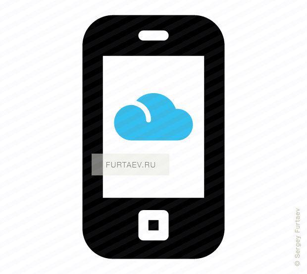 Vector icon of mobile phone with cloud on screen