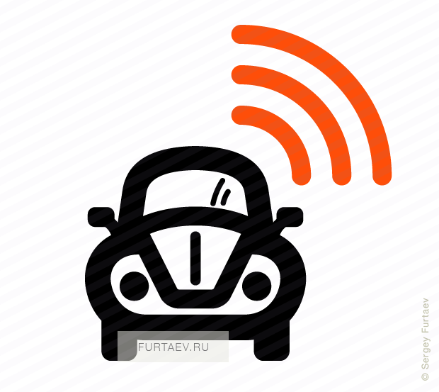 Vector icon of wireless signal going from retro style automobile