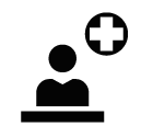 Vector icon of person sitting at desk in hospital registration office