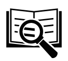 Vector icon of opened book under magnifying glass