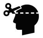 Vector icon of male profile with scissors on cutting line of scalp 