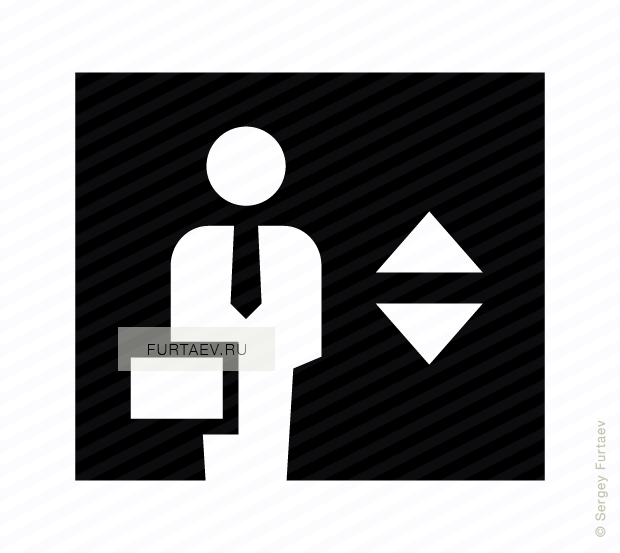 Vector icon of man with tie and briefcase in elevator