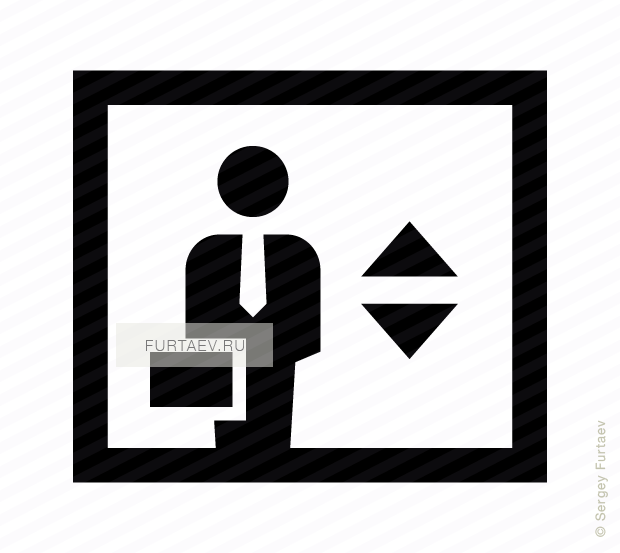Vector icon of man with tie and briefcase in elevator