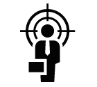 Vector icon of male person with tie and briefcase standing under crosshair