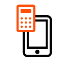 Vector icon of mobile phone under calculator