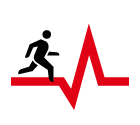 Vector icon of man running along heart rate line