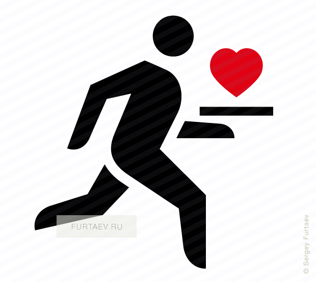 Vector icon of waiter running with heart on platter in his hand