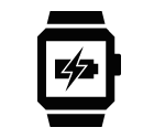 Vector icon of smart watch with lightning over flat battery on screen