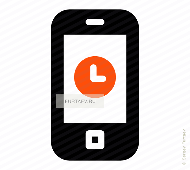 Vector icon of mobile phone with clock on screen