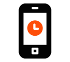 Vector icon of mobile phone with clock on screen