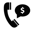 Vector icon of telephone handset and chat bubble with dollar sign inside