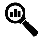 Vector icon of bar chart under magnifying glass