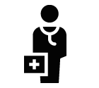Vector icon of standing man with stethoscope and first aid kit