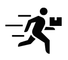 Vector icon of running man with package in his hand and motion lines behind him