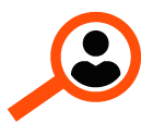 Vector icon of man under magnifying glass
