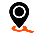 Vector icon of map marker rising over magnifying glass