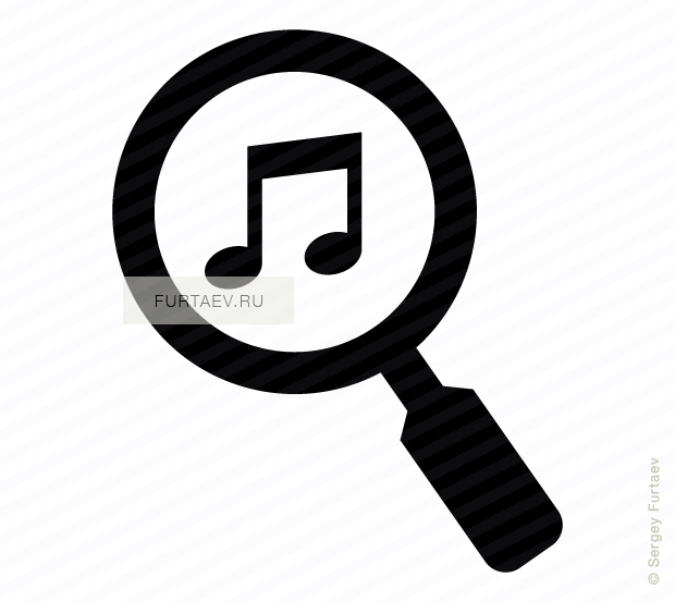 Vector icon of musical note under magnifying glass