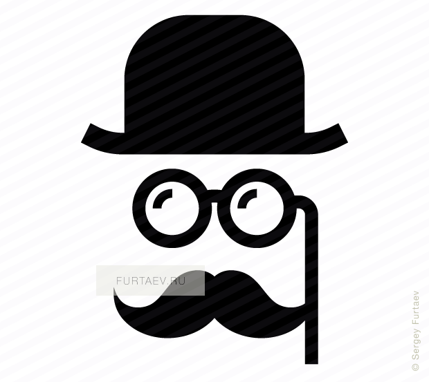 Vector icon of mustache man in retro hat and with lorgnette