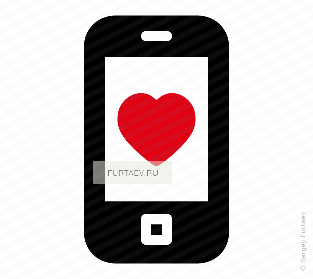 Vector icon of mobile phone with heart on screen