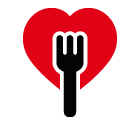Vector icon of heart with fork inside