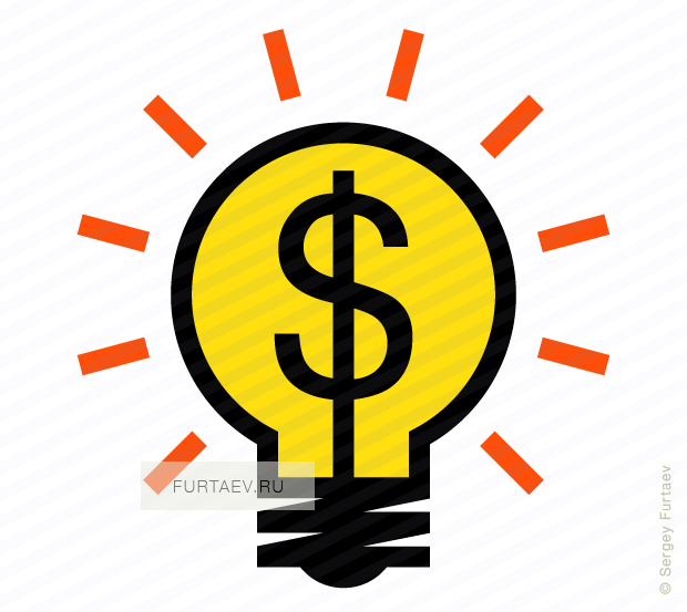 Vector icon of shining light bulb with dollar sign inside