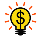 Vector icon of shining light bulb with dollar sign inside