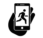 Vector icon of mobile phone with running man on screen