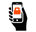Vector icon of smartphone in hand with padlock on screen