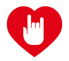 Vector icon of hand with horns gesture against heart