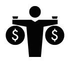 Vector icon of male person holding two big sacks with dollar signs in his hands