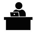 Vector icon of male person working on laptop sitting at table