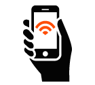 Vector icon of mobile phone in hand with Wi-Fi signal on screen