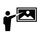 Vector icon of teacher with pointing stick showing on picture