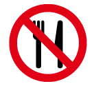 Vector icon of prohibitory sign with fork and knife inside