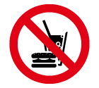 Vector icon of prohibitory sign with hamburger and soft drink inside