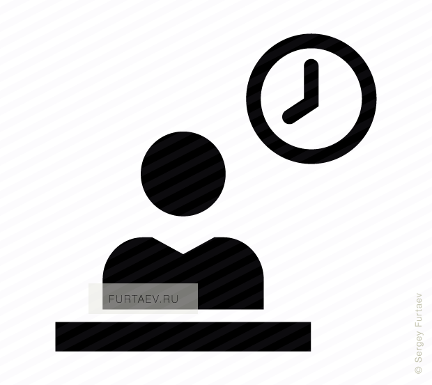 Vector icon of man sitting at table under clock