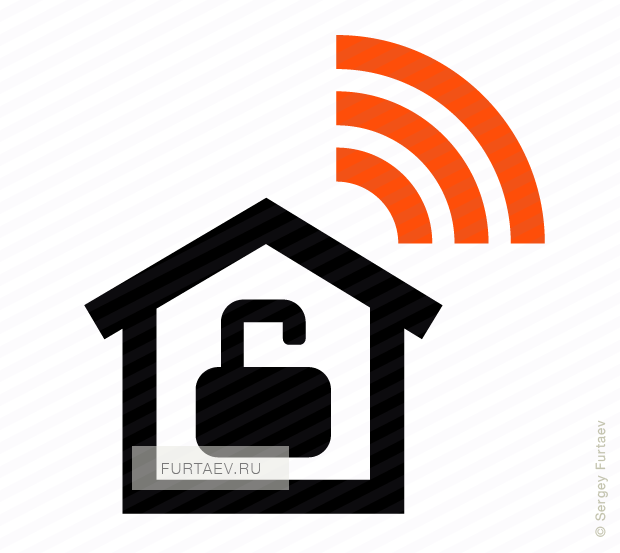 Vector icon of wireless signal going from house with opened padlock