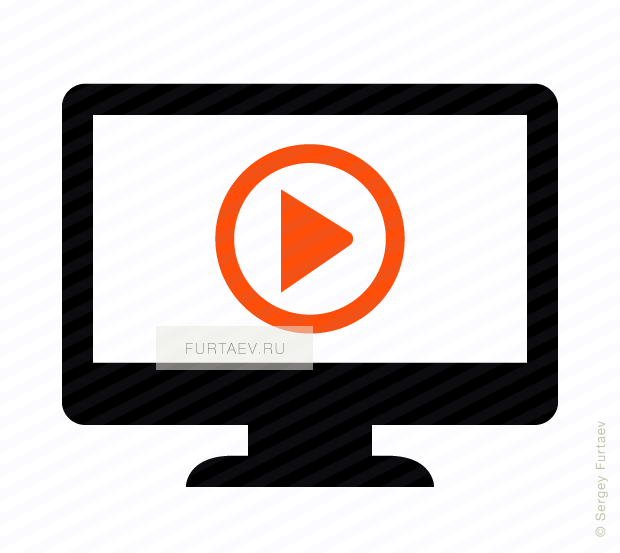 Vector icon of desktop computer with play button on screen