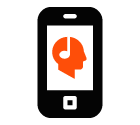 Vector icon of mobile phone with male profile with headphones on screen