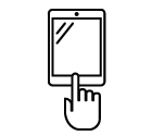 Vector icon of index finger pushing home button on vertically situated tablet computer