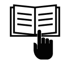 Vector icon of opened handbook under index finger