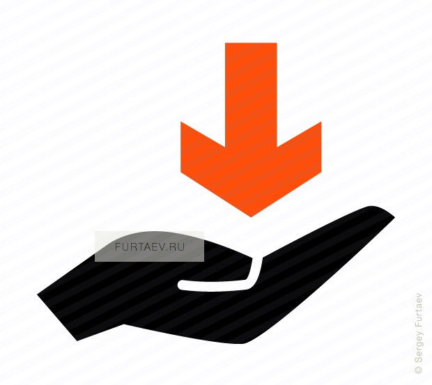 Vector icon of hand holding down arrow