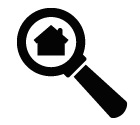 Vector icon of house under magnifying glass