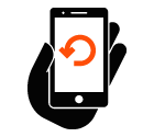 Vector icon of mobile phone in hand with retry arrow on screen