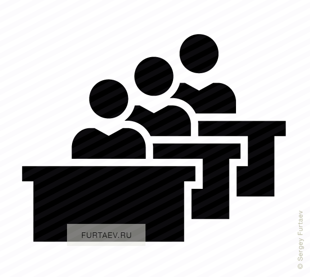 Vector icon of students sitting at tables in class