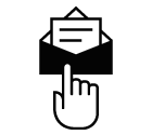 Vector icon of opened envelope with text page inside under index finger