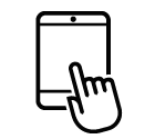 Vector icon of vertically situated tablet computer under index finger